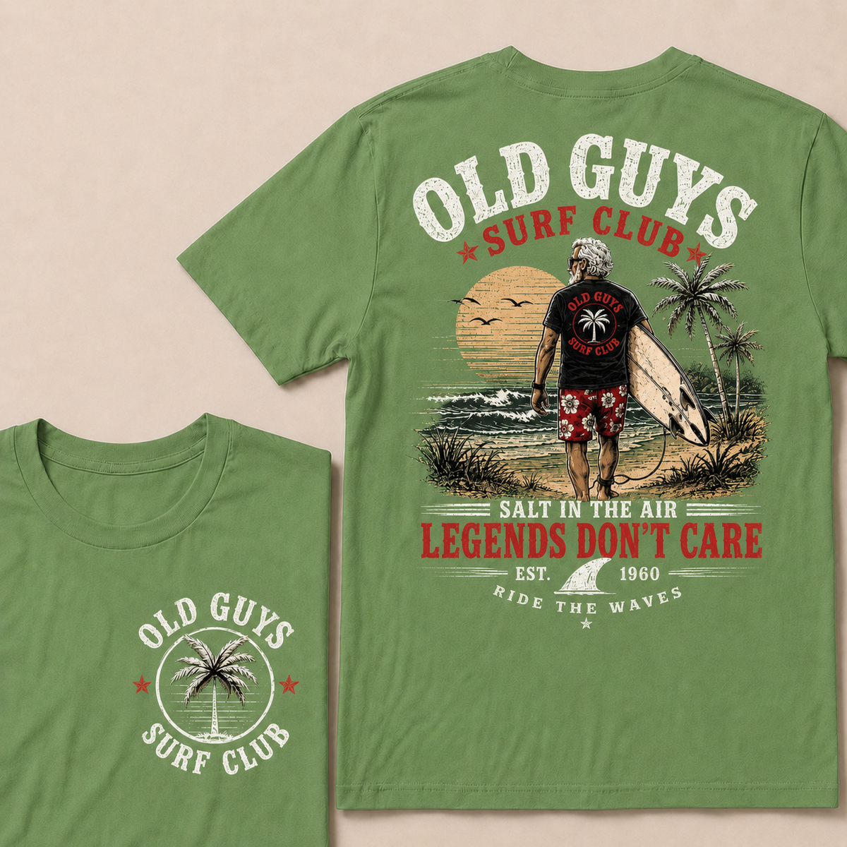Custom EST.Year Vintage Beach "Old Guys Surf Club" Casual Graphic T-Shirt