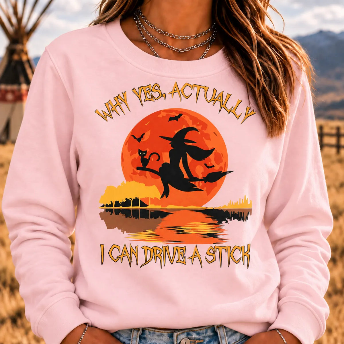 Women's Yes Actually I Can Drive A Stick Halloween Sweatshirt