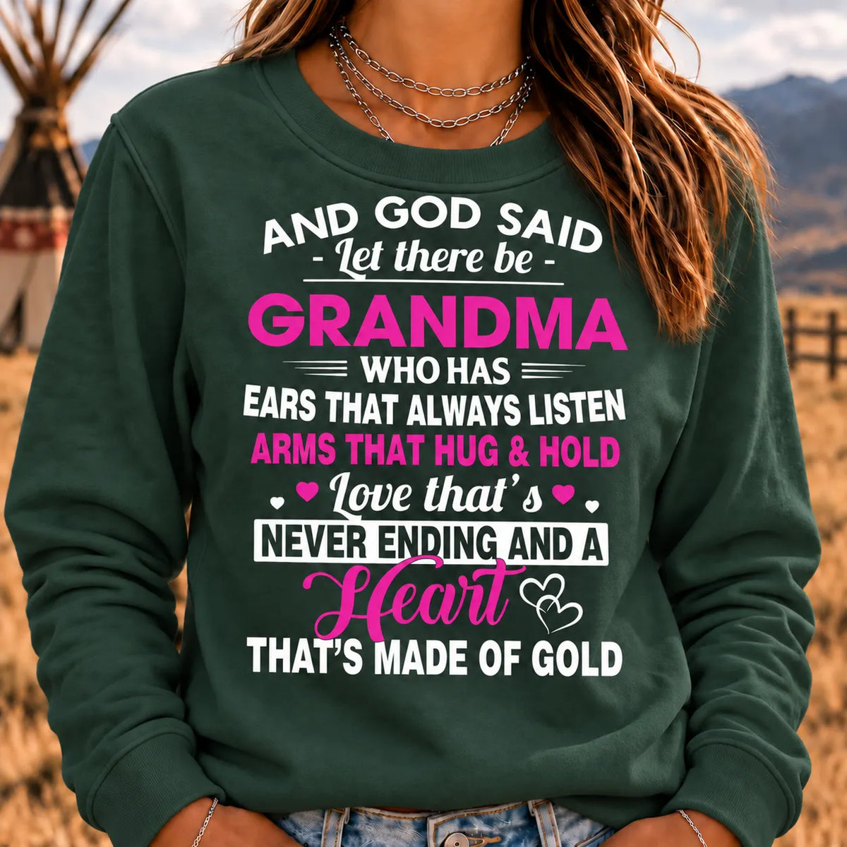 And God Said Let There Be Grandma Sweatshirt – Heart of Gold Grandma Gift Crewneck Sweatshirt