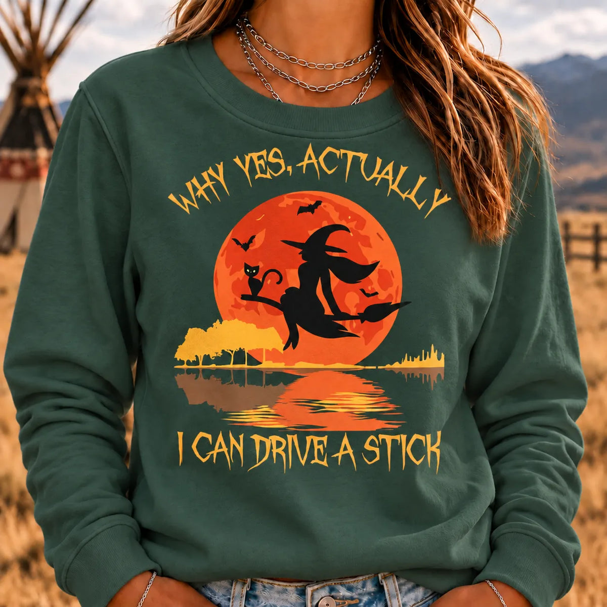 Women's Yes Actually I Can Drive A Stick Halloween Sweatshirt