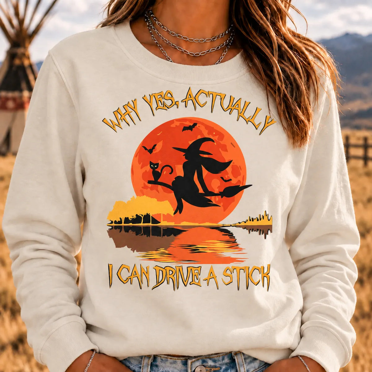 Women's Yes Actually I Can Drive A Stick Halloween Sweatshirt