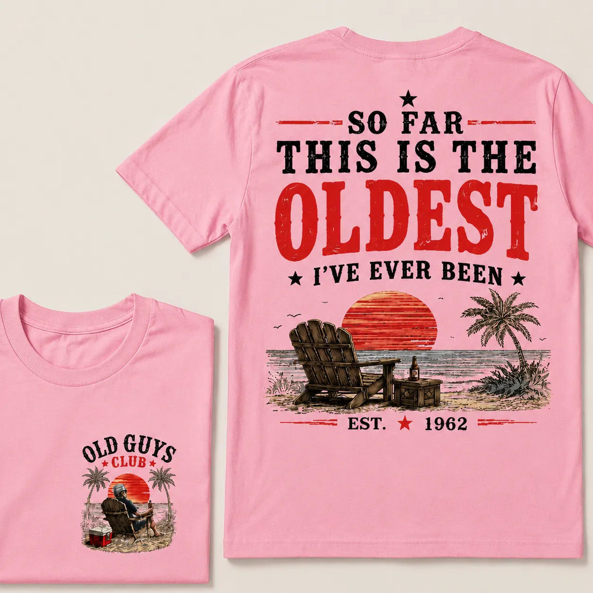 "Old Guys Club" Vintage Beach Birthday Commemorative Graphic T-Shirt