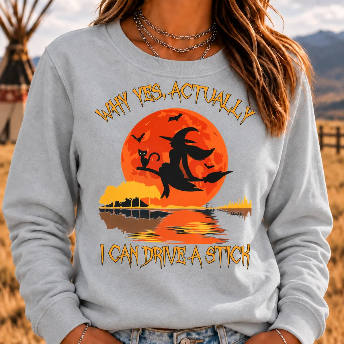 Women's Yes Actually I Can Drive A Stick Halloween Sweatshirt