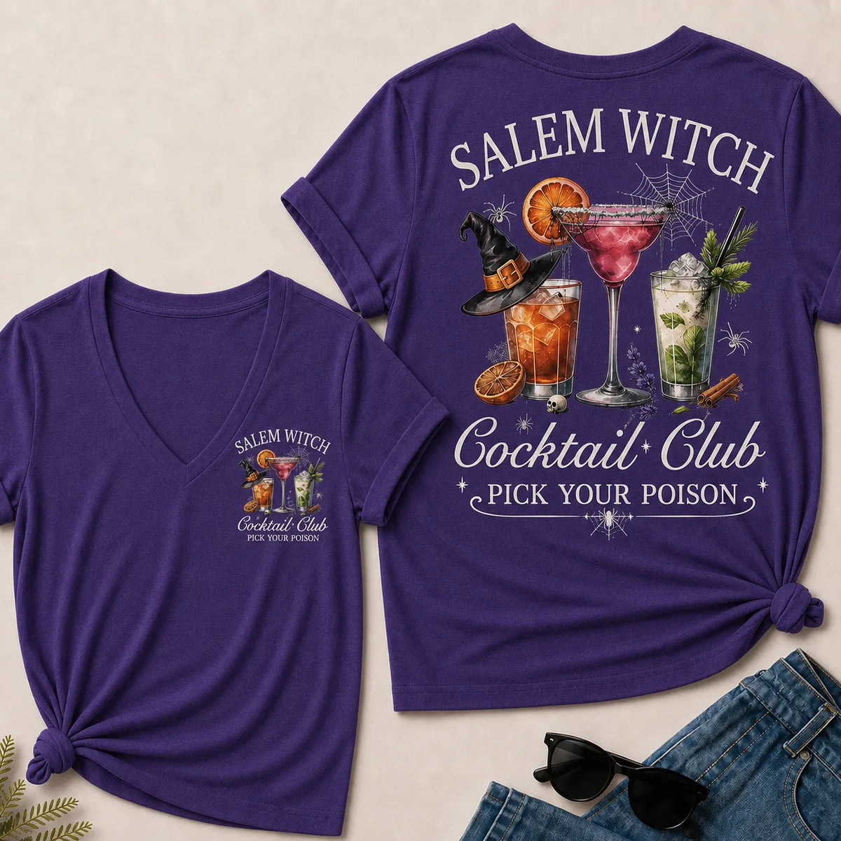 "Salem Witch Cocktail Club – Pick Your Poison" V-Neck Tee