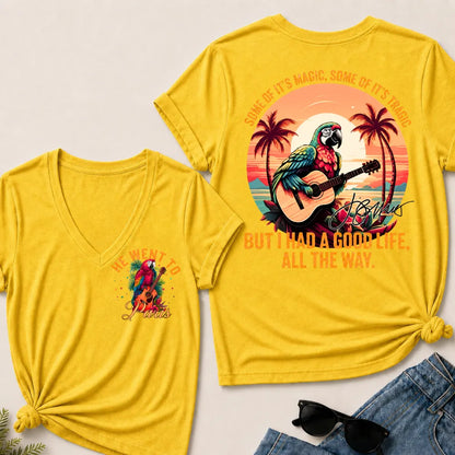 He Went To Paris Some Of It's Magic, Some Of It's Tragic But I Had A Good Life, All The Way. V-Neck T-Shirt