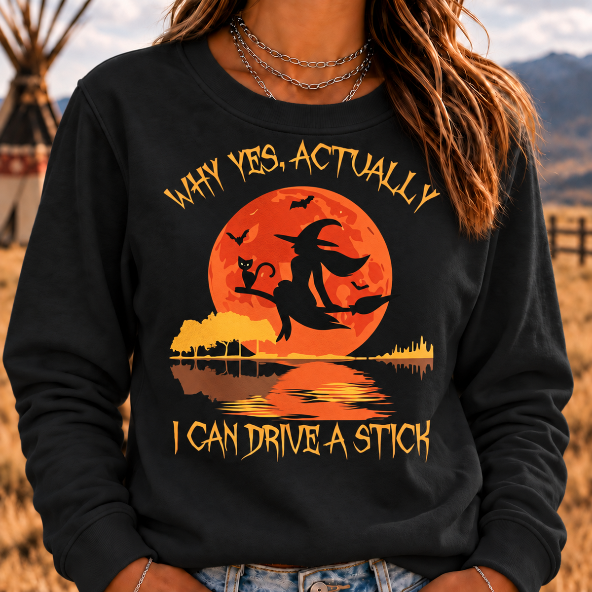 Women's Yes Actually I Can Drive A Stick Halloween Sweatshirt
