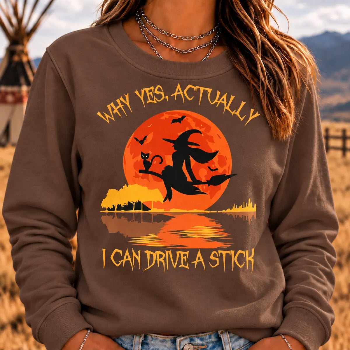 Women's Yes Actually I Can Drive A Stick Halloween Sweatshirt