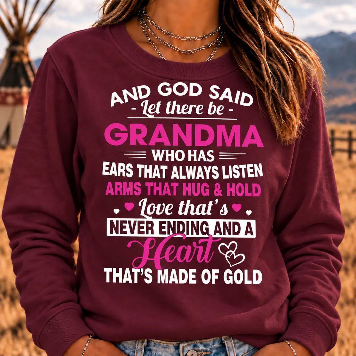 And God Said Let There Be Grandma Sweatshirt – Heart of Gold Grandma Gift Crewneck Sweatshirt