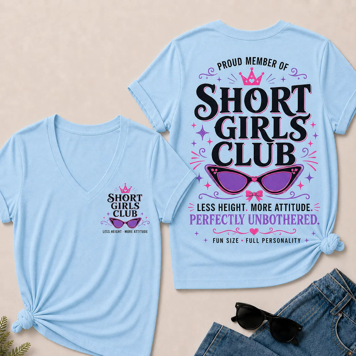 "Short Girls Club – Less Height, More Attitude" V-Neck Tee