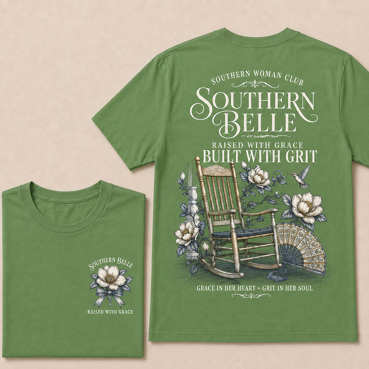 "Southern Belle – Raised with Grace, Built with Grit" Crew Neck Tee