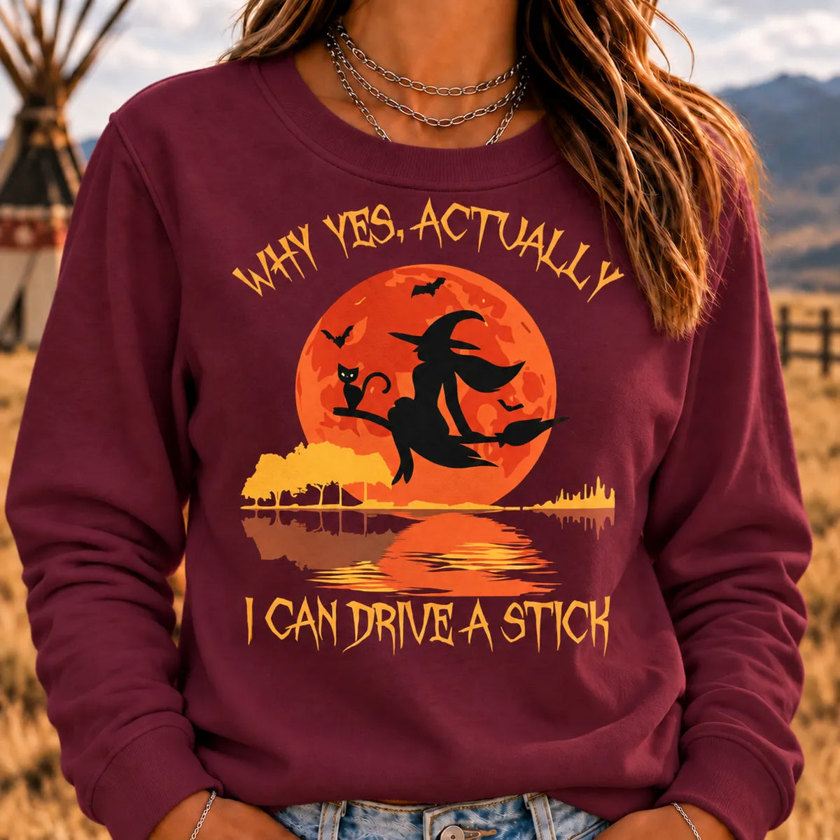 Women's Yes Actually I Can Drive A Stick Halloween Sweatshirt