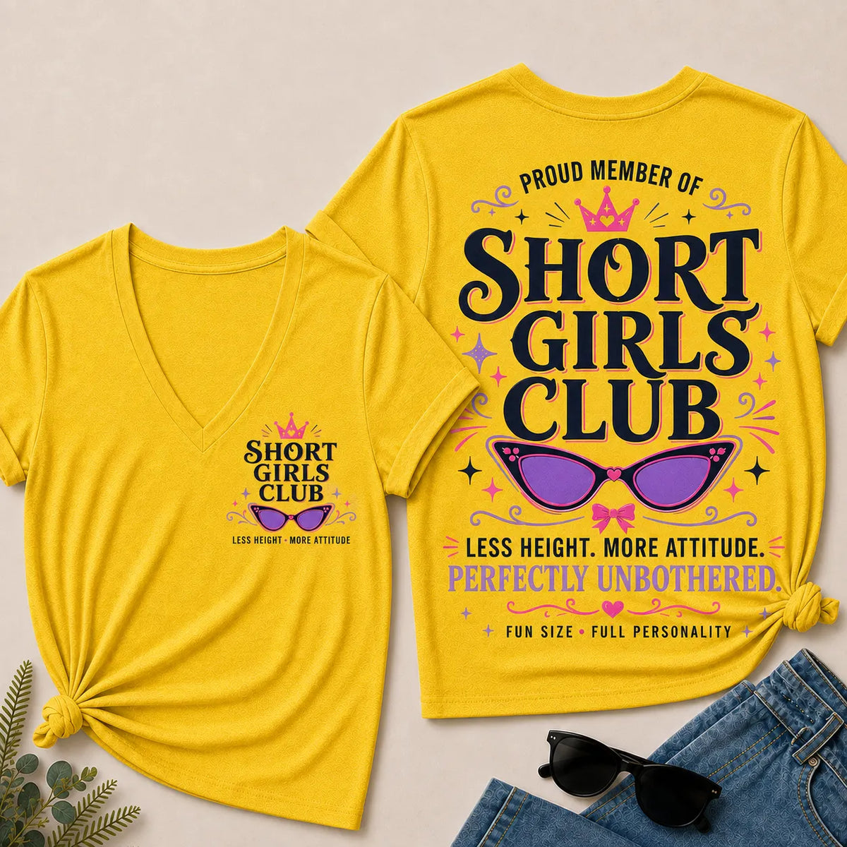 "Short Girls Club – Less Height, More Attitude" V-Neck Tee