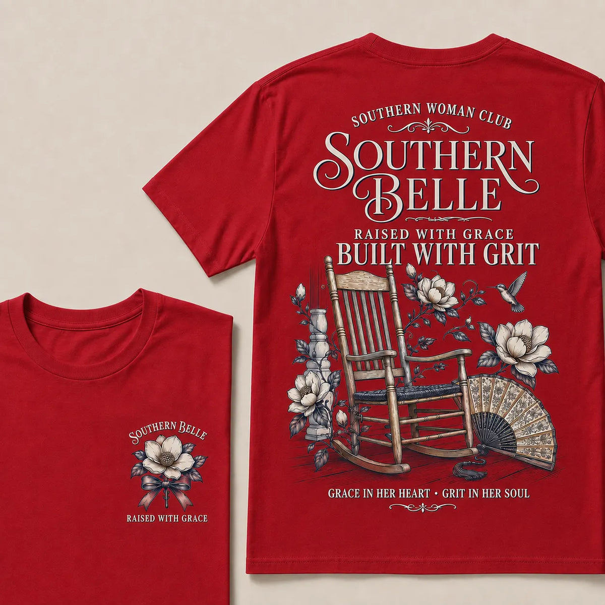 "Southern Belle – Raised with Grace, Built with Grit" Crew Neck Tee