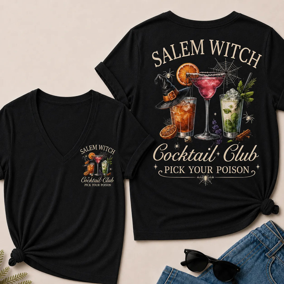 "Salem Witch Cocktail Club – Pick Your Poison" V-Neck Tee