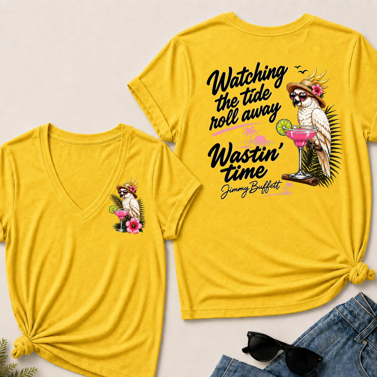 Watching The Tide Roll Away Wastin' Time Jimmy Buffett V‑Neck T‑Shirt
