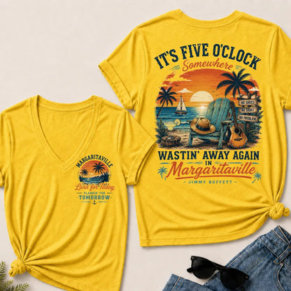 It's Five O'clock Somewhere Wastin' Away Again In Margaritaville Jimmy Buffett V-Neck T-Shirt