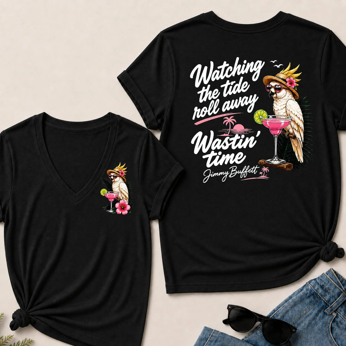 Watching The Tide Roll Away Wastin' Time Jimmy Buffett V‑Neck T‑Shirt
