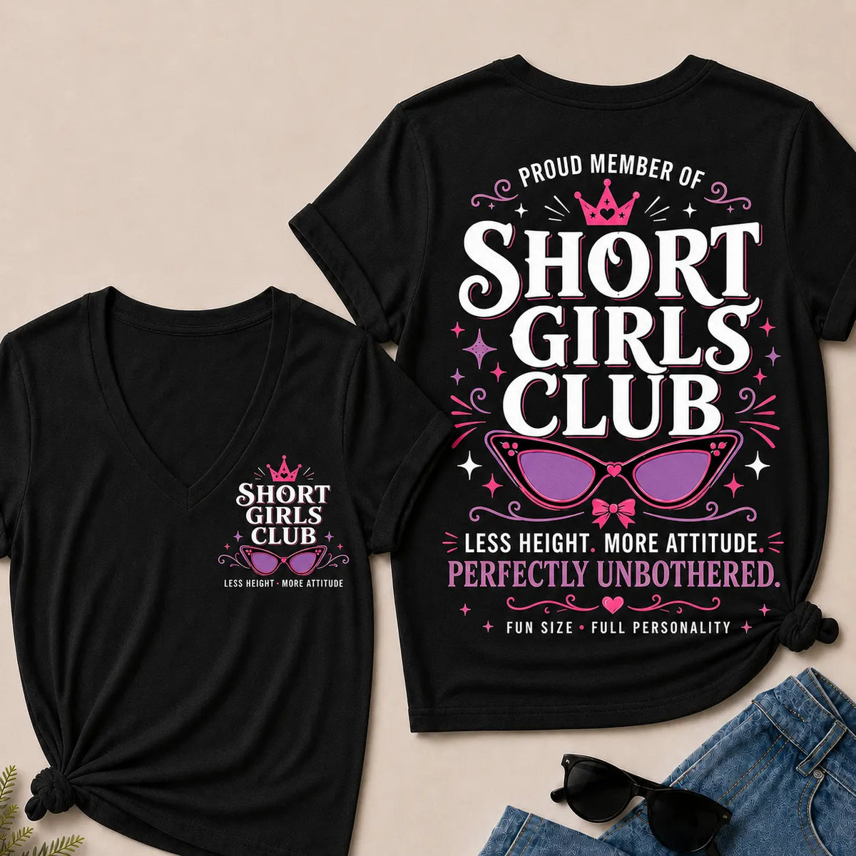 "Short Girls Club – Less Height, More Attitude" V-Neck Tee